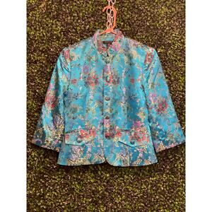 Beautiful Women's Boston Proper Blue Oriental Style Jacket